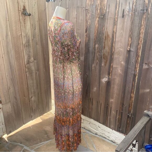 SUNDANCE Shadded Grove Floral Sheer Maxi Slip Dress Lace-up Neck Size M - Picture 10 of 12